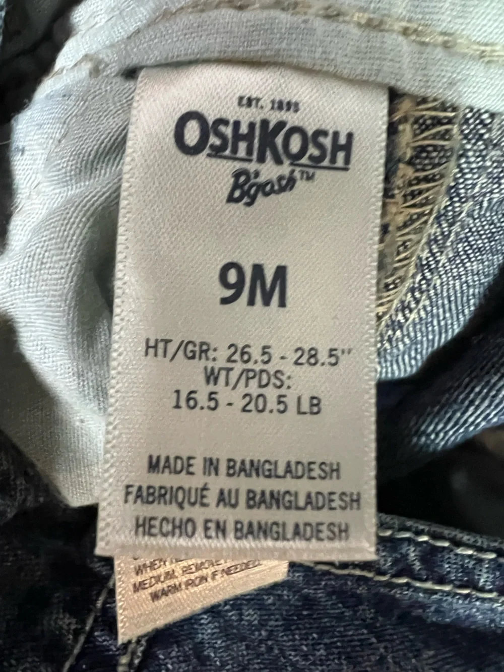 OshKosh Denim Overalls 9 Months